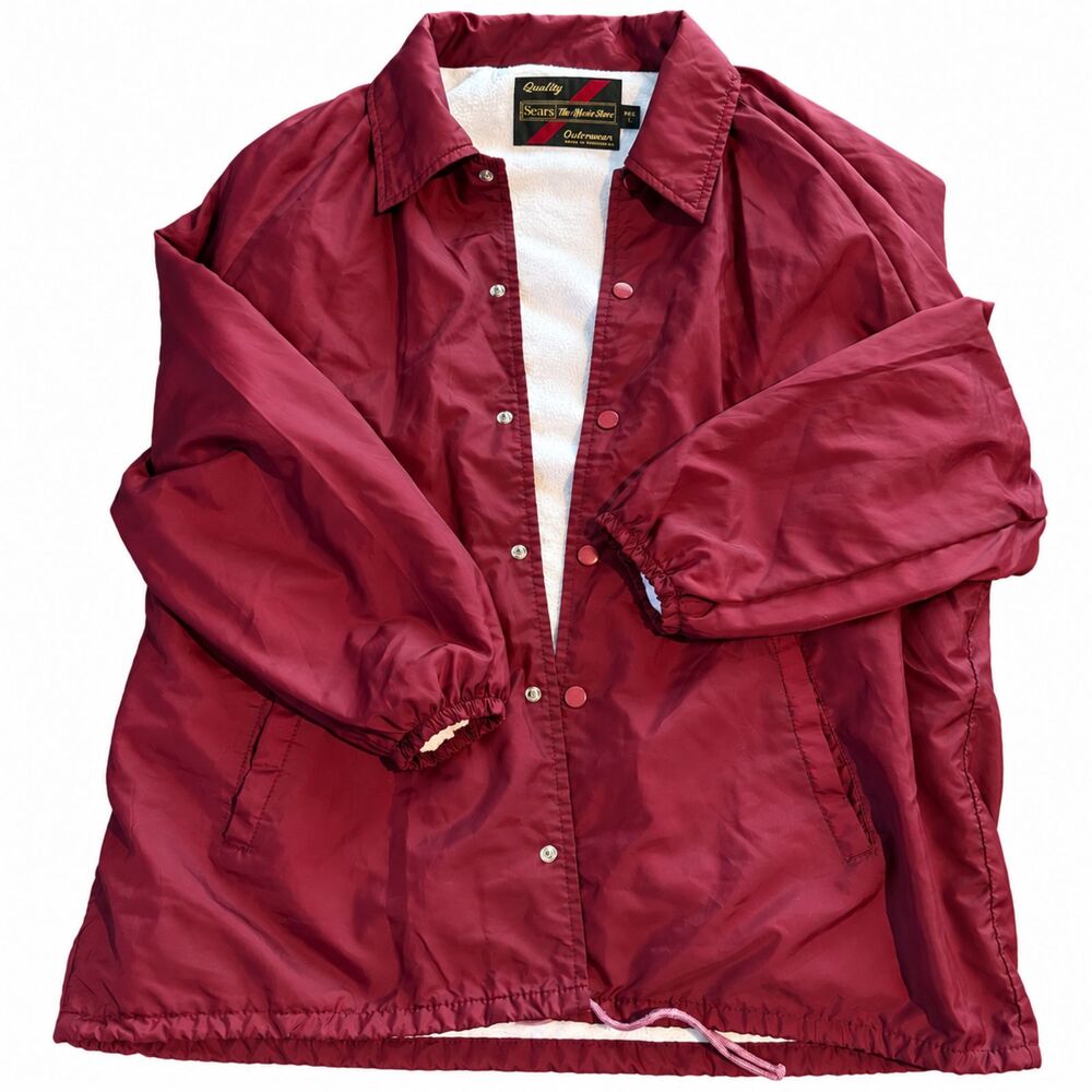Vintage Sears The Men’s Store Burgundy Coach Jacket Sherpa Lined Men’s L